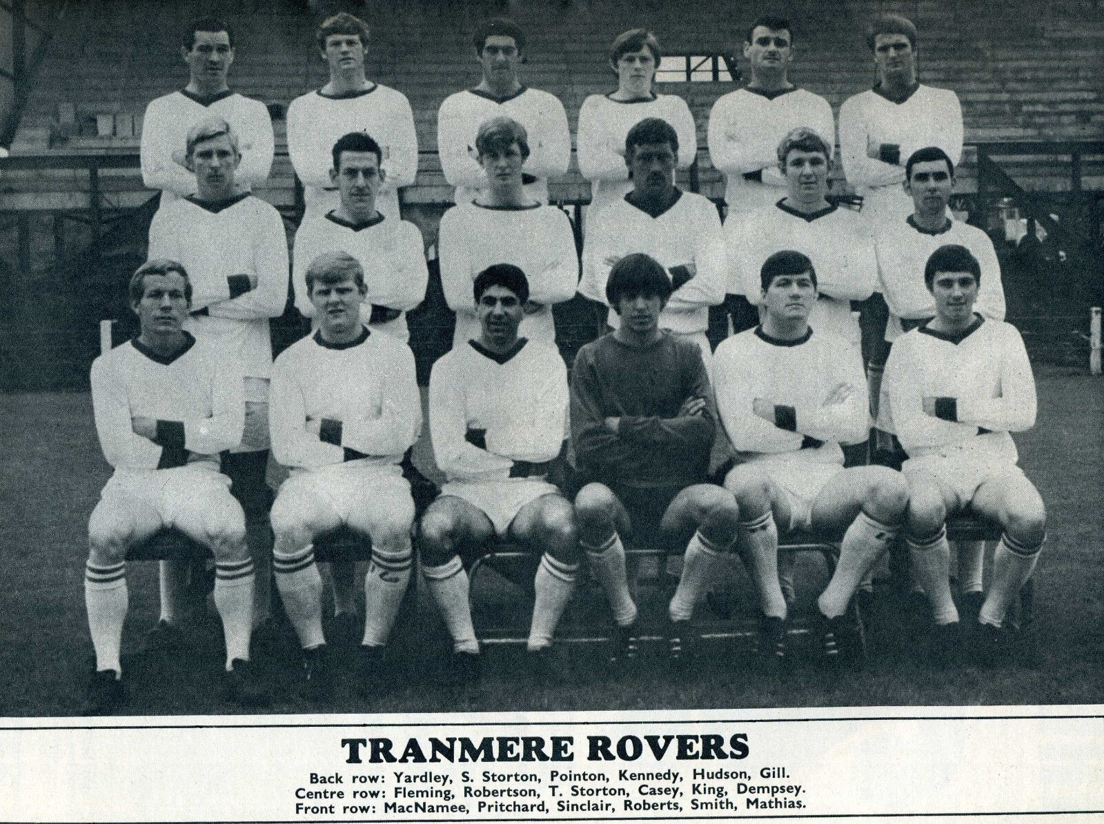 TRANMERE ROVERS FC B&W Photo Poster paintinggraph - football 1968-69 Line-Up - reprint