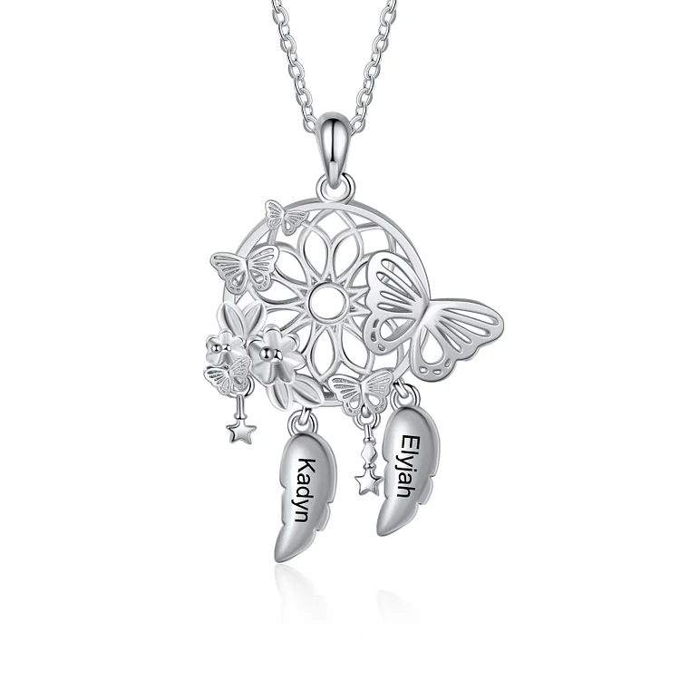 Dream Catcher Necklace Custom 2 Names 3D Butterflies Necklace for Her