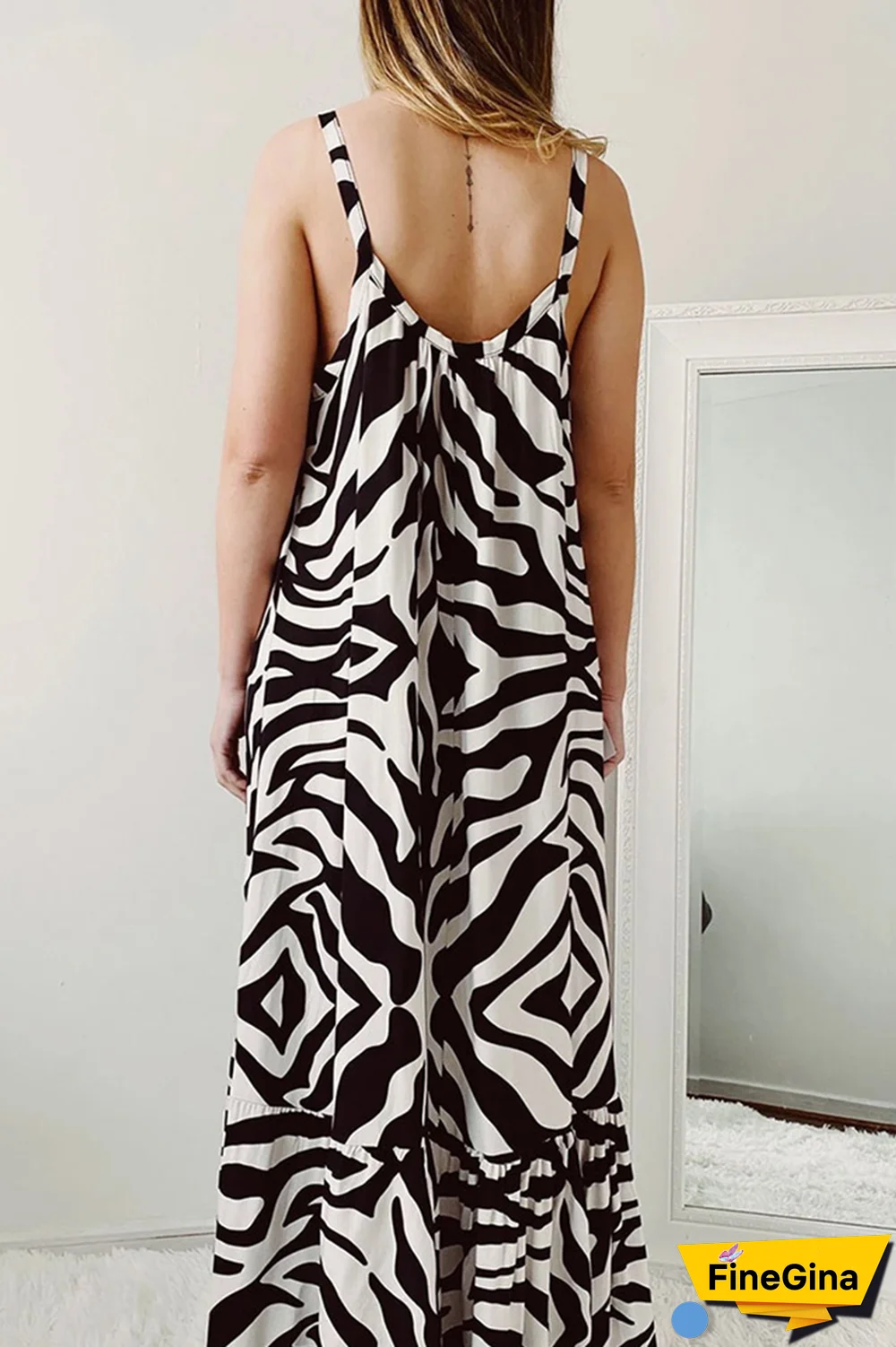 Casual Print Split Joint Spaghetti Strap Straight Dresses(3 Colors)