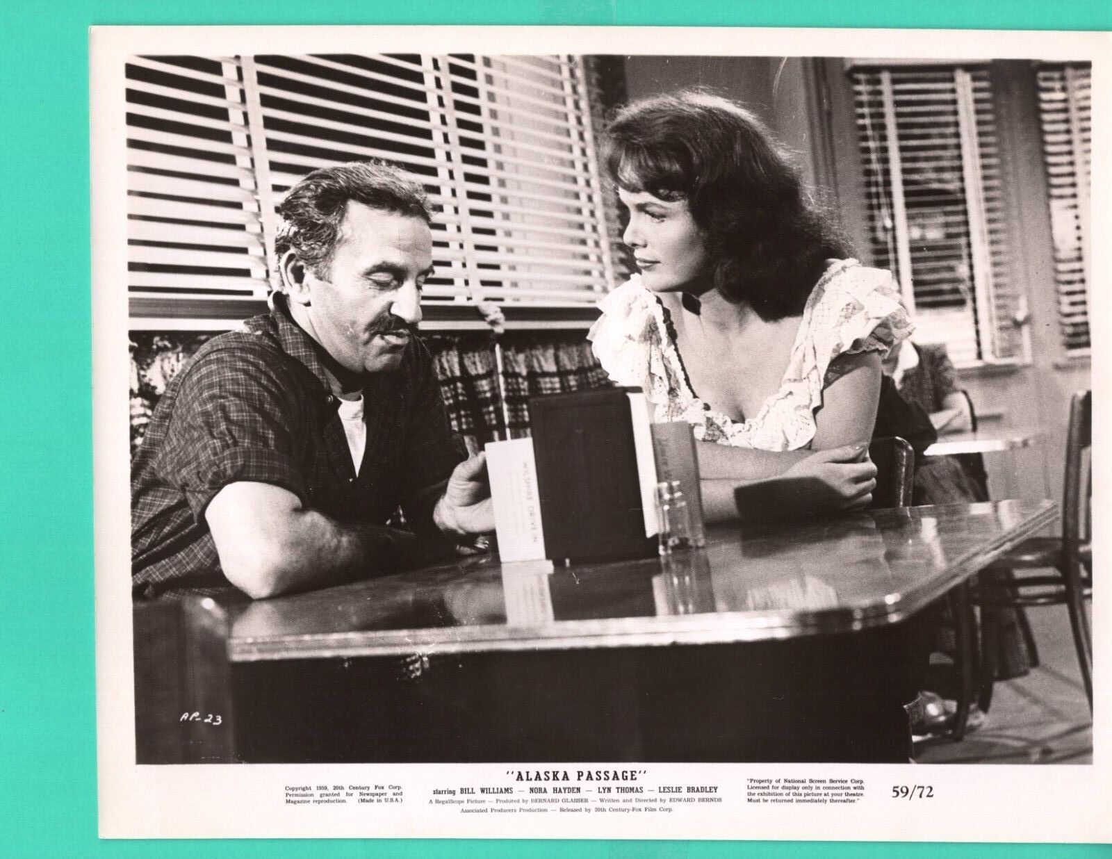 BILL WILLIAMS NORA HAYDEN LYN THOMAS 1959 Movie Promo Photo Poster painting 8x10 Alaska Passage