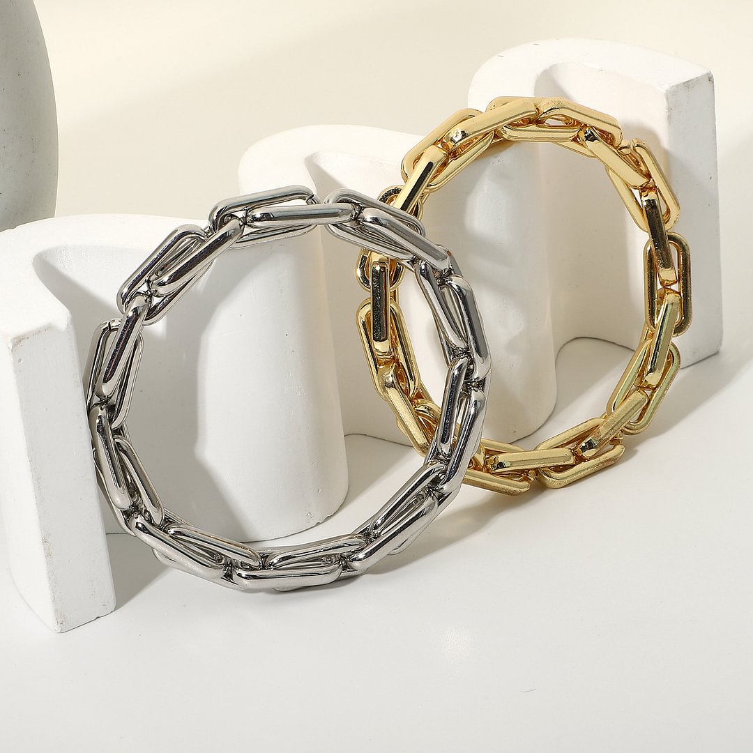 Interlocking thick elastic chain bracelet