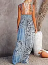 Retro Printed Backless Condole Belt Maxi Dress