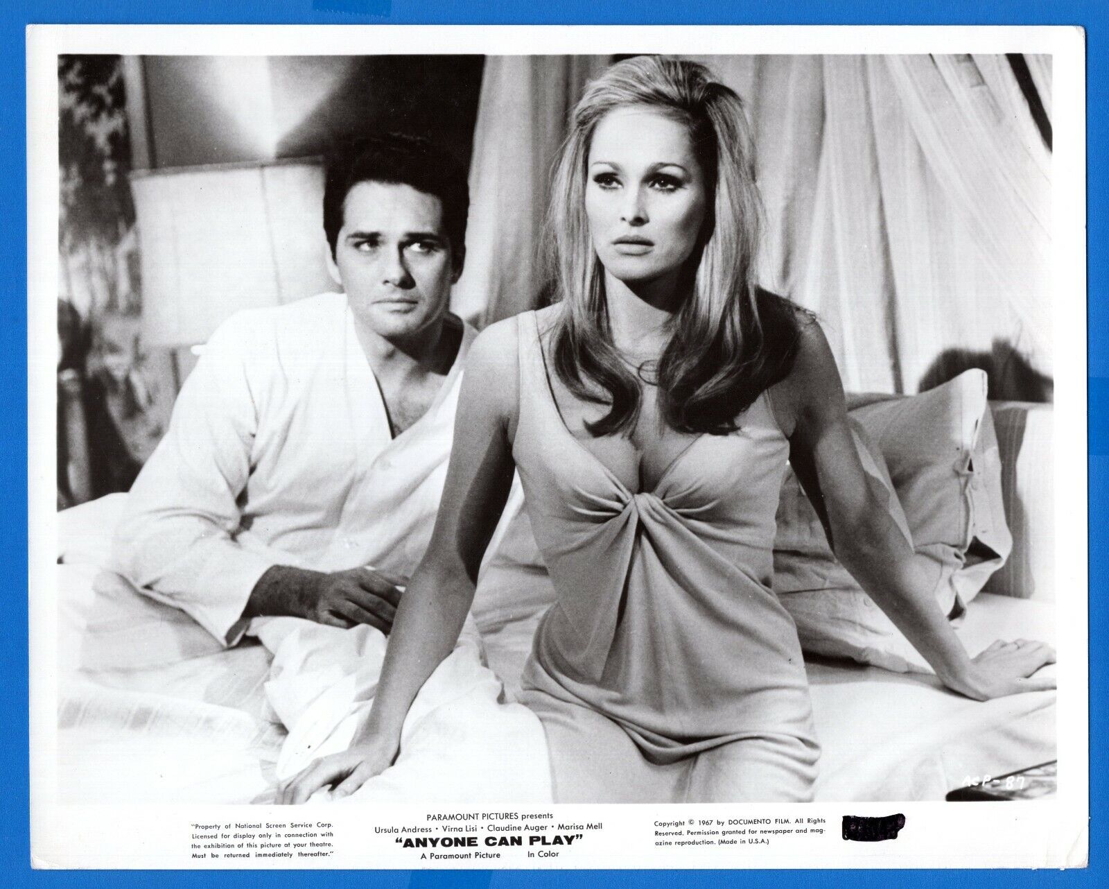 URSULA ANDRESS BRETT HALSEY 8x10 Vintage Promo Photo Poster painting ANYONE CAN PLAY Movie 1967