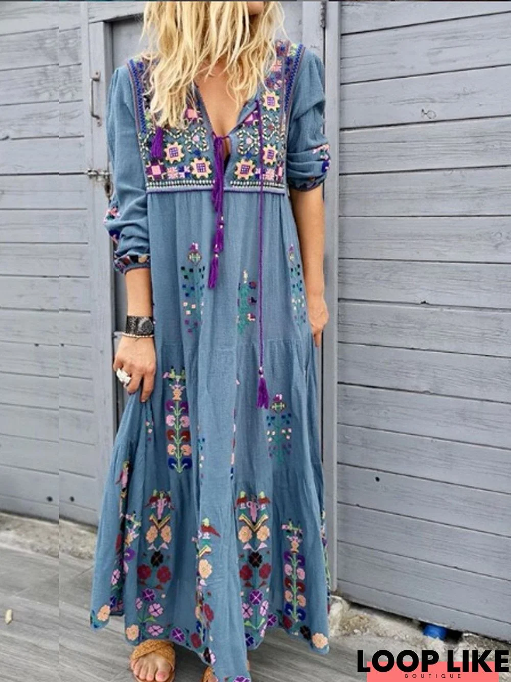 Casual Cotton-Blend Dress Women Plus Size Fashion Long Sleeve Summer Dress