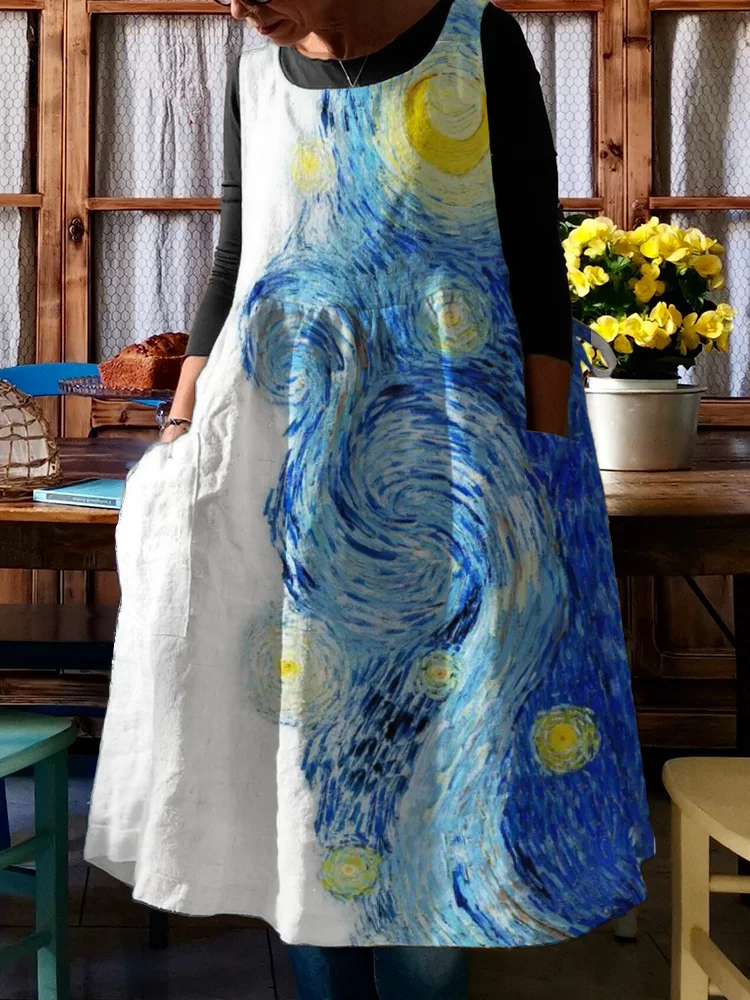 Starry Night Inspired Contrast Pinafore Midi Dress