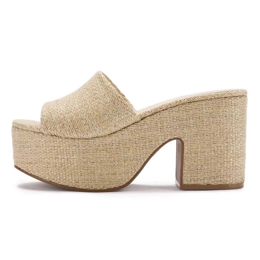 Classic Beige Open-Toe Chunky Heel Platform Sandals for Women