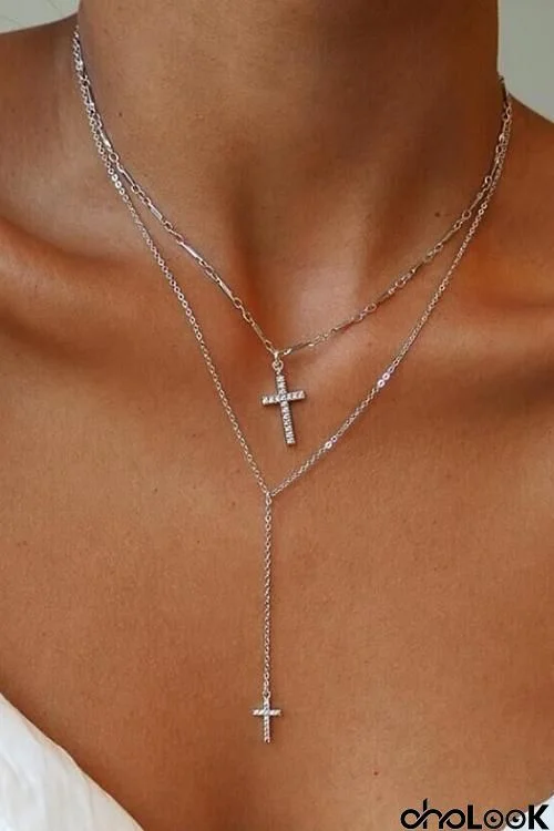 Double Cross Layers Necklace