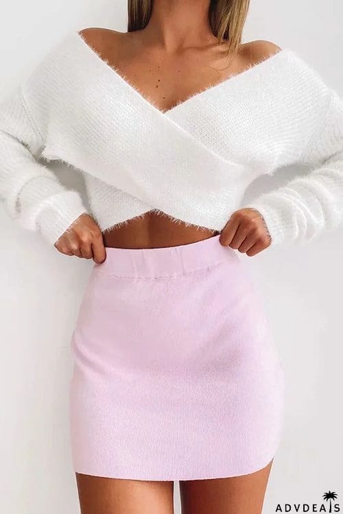 Fuzzy Cross Crop Sweater