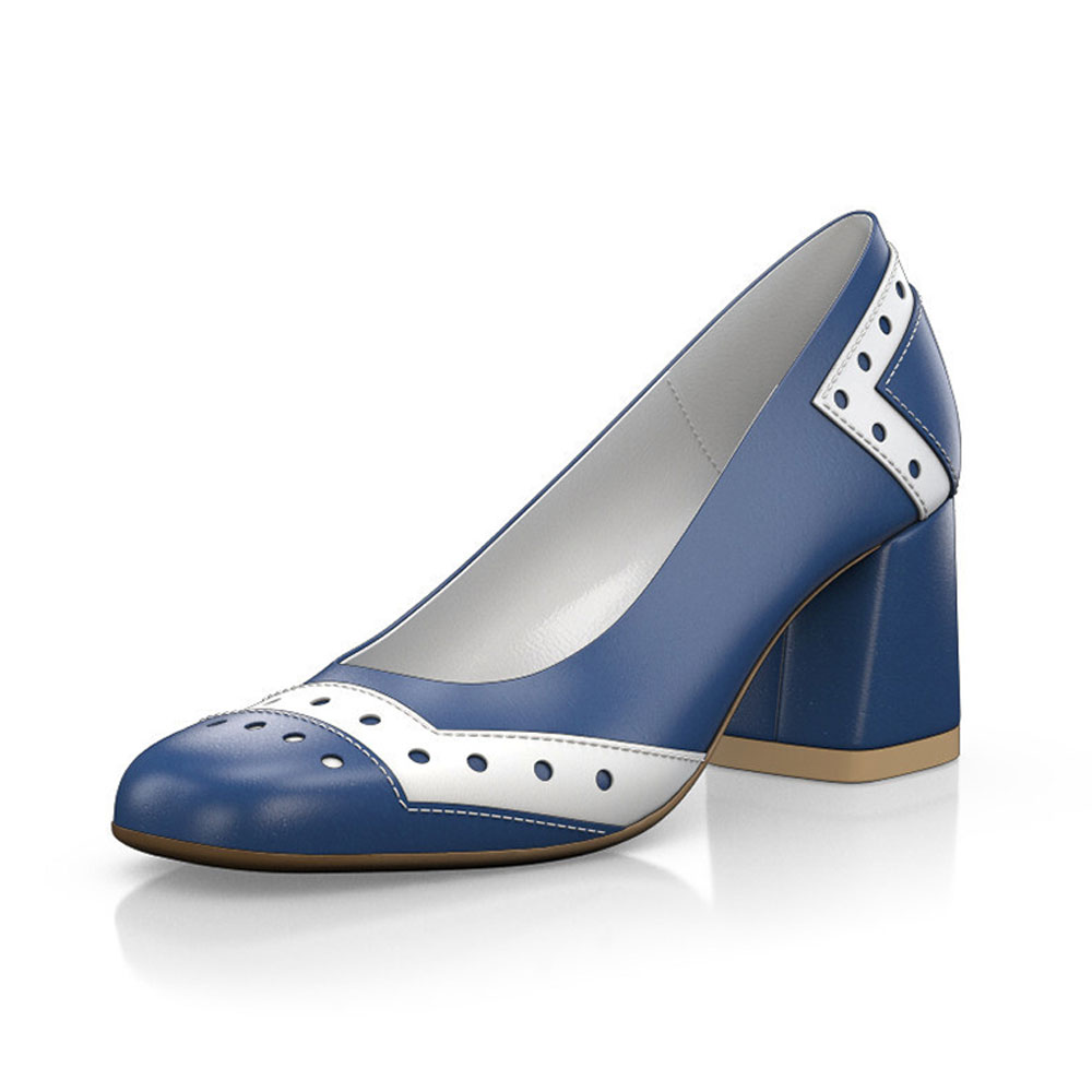 Blue Vegan Leather Round Toe Block Heel Classy Pumps Nicepairs