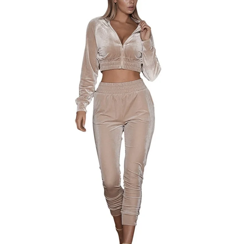 Muyogrt Women Two Piece Set Top And Pants Matching Jogging Femme Long Sleeve Sets Sexy Fall Outfits Fashion Velvet Tracksuit