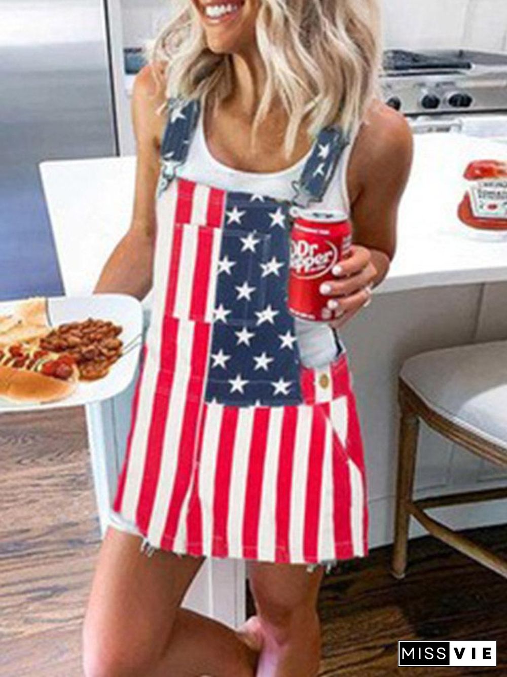 Flag Printed Loose Dress With Pocket