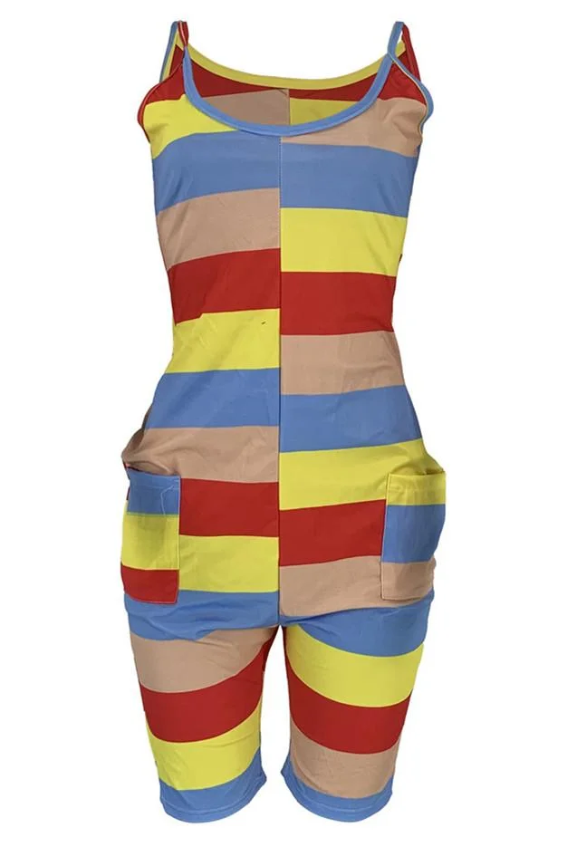 Sexy Color Striped Suspenders Jumpsuit