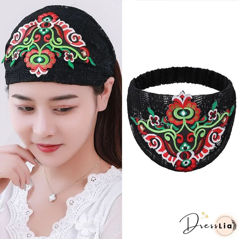 Women's fashion trends in hairband ethnic headdress embroidered hair accessories
