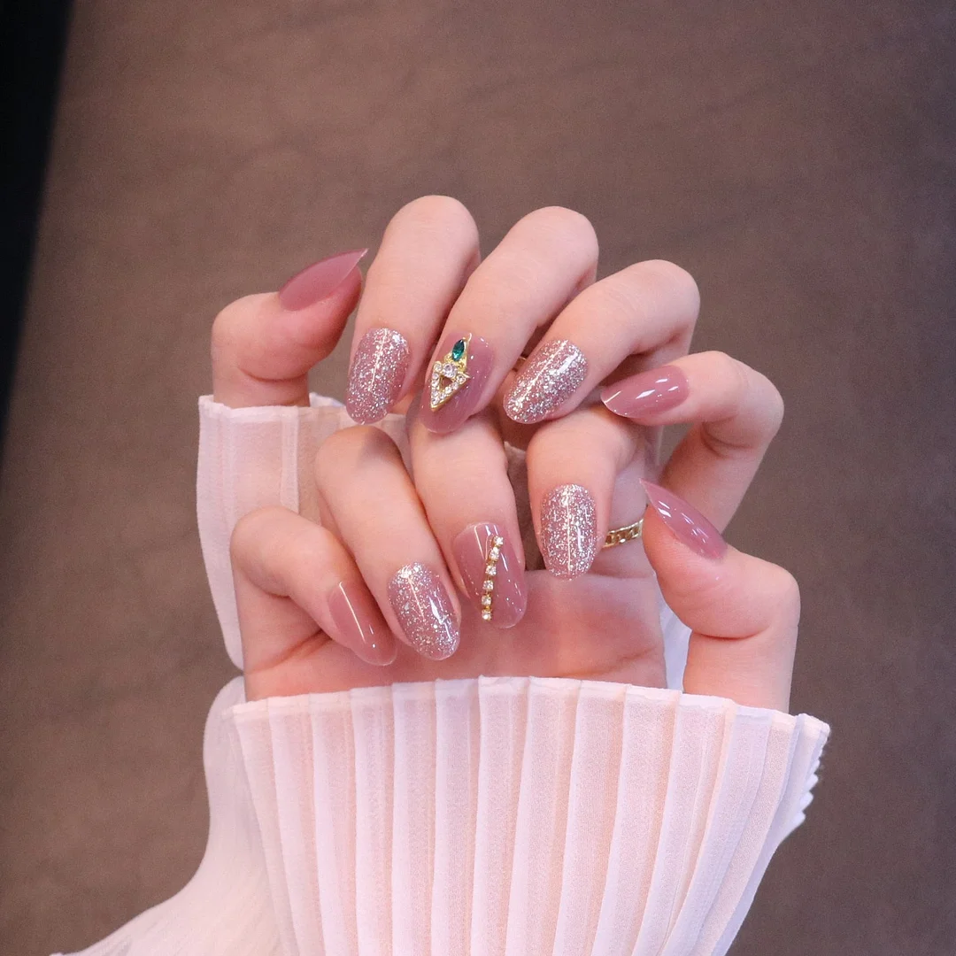 24PCS/box Mid-length  stiletto nail tips Gradients wear full cover paragraph fashion Manicure patch false fingernails for girls-Nail Inspo