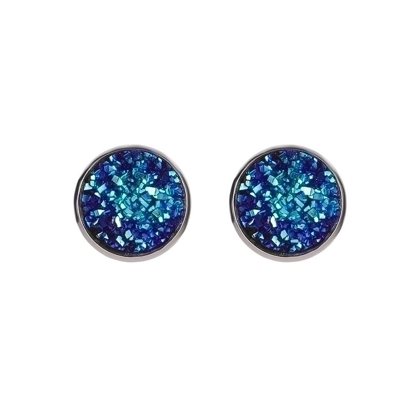 Minimalist Round Stainless Steel Artificial Gemstones Silver Plated Earrings Ear Studs