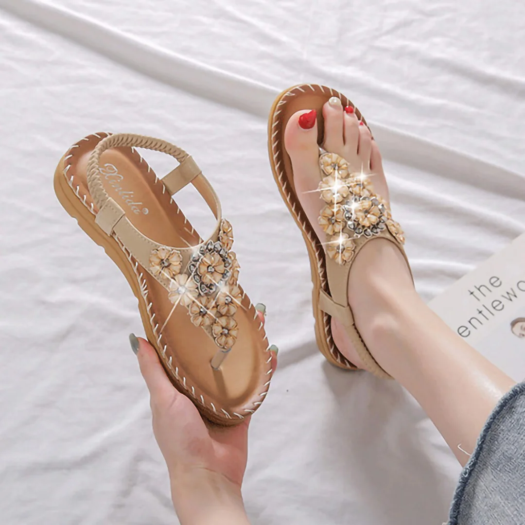 Letclo™ 2021 Summer New Style Bohemian Thick-soled Rhinestone Pattern Outdoor Fashion Casual Sandals letclo Letclo