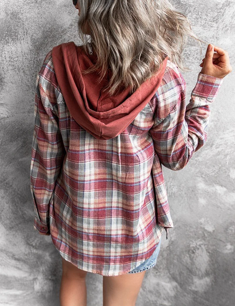 Plaid Button Long Sleeve Coat