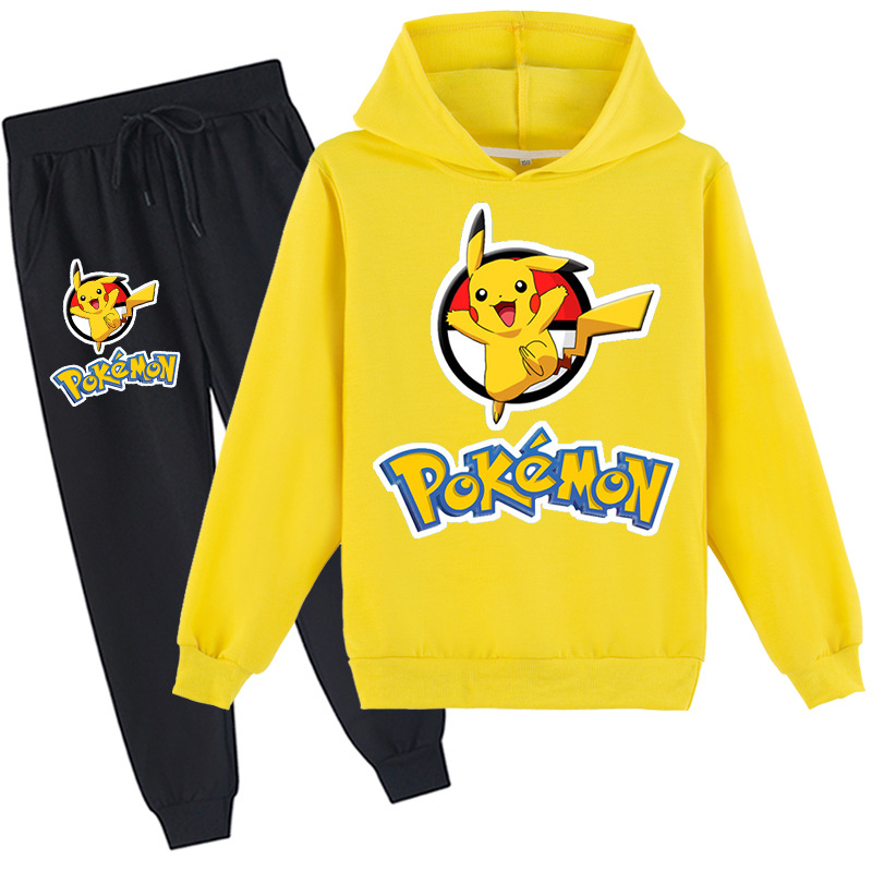 Mayoulove Pikachu Cartoon Zipper Jacket Trousers Set - Adorable Kids Costume for Pokemon Lovers - Suitable for Boys and Girls Aged 2-7 Years-Mayoulove