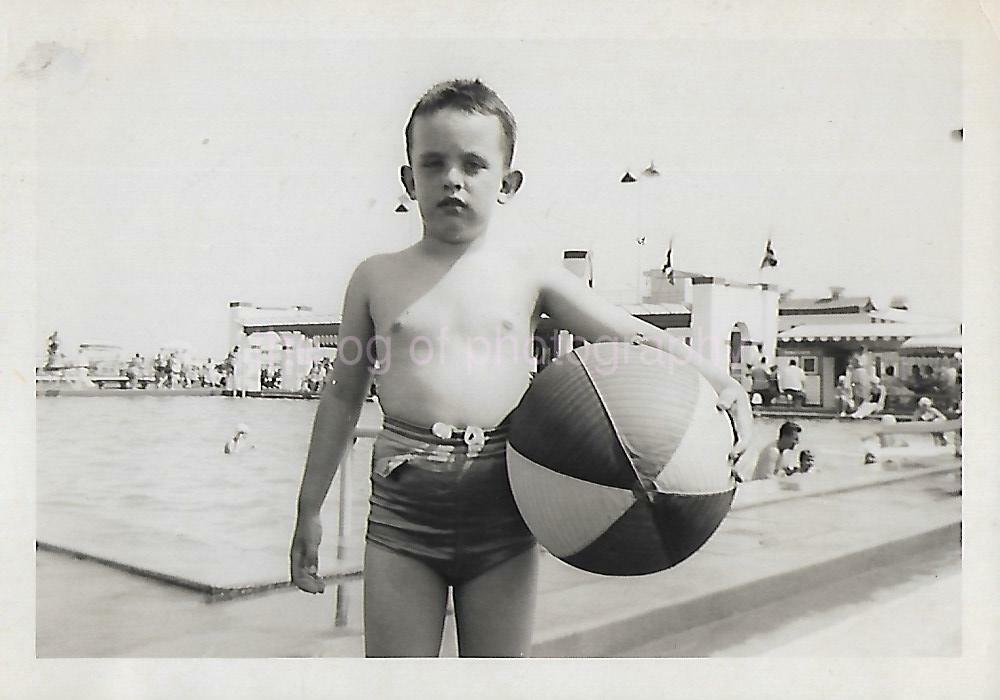 FOUND BEACH Photo Poster painting bw NEW JERSEY SHORE BOY 1940's Original Snapshot 19 6 B