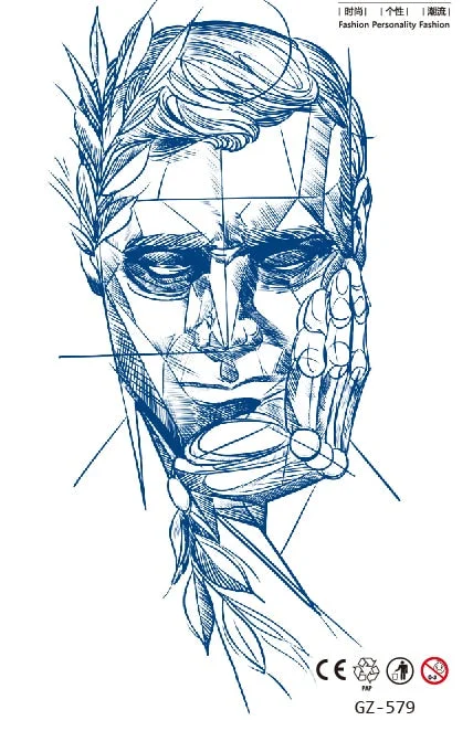 Temporary Waterproof Tattoo Stickers Ancient Chinese God of War Totem Thinker Juice Ink Men Women Girl Chest Arm Body Fake Tatoo