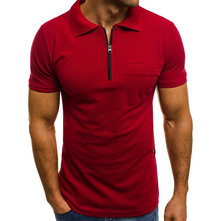 Plain Casual Polo Neck Short Sleeve Men's T-shirt