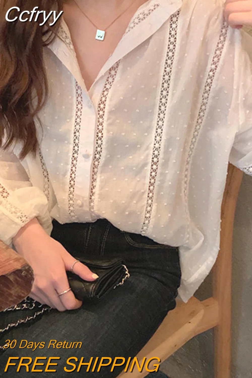 Huibahe Fashion Oversized Hollow Lace Woman Shirt Turn-down Collar Loose Ladies Tops Long Sleeve White Blouse Women Blusas 13127