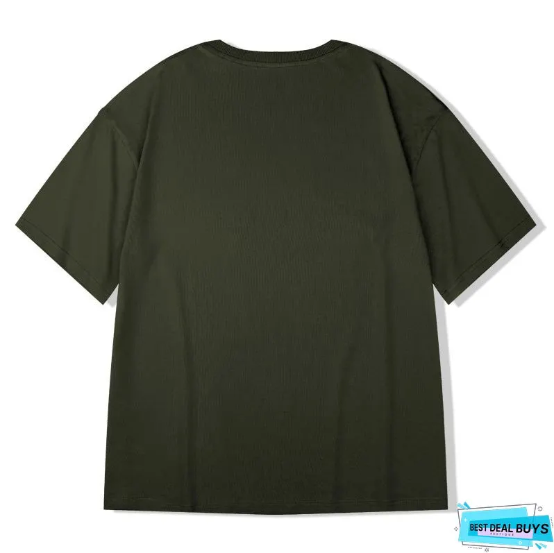 Men's Cotton Short Sleeve Over Sized Solid Color Loose T-shirt