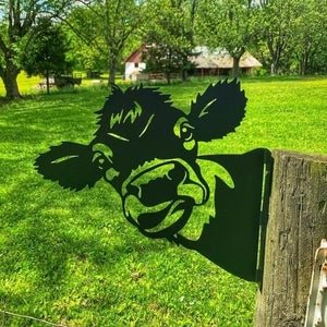 Cow Peeping Metal Art