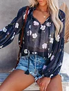 Floral-Print Long Sleeves Casul Blouses Shirt Tops