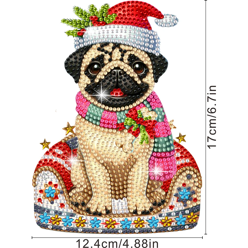 DIY Xmas Pug Acrylic Shaking Head Desktop Diamond Painting Art Kits for Kids