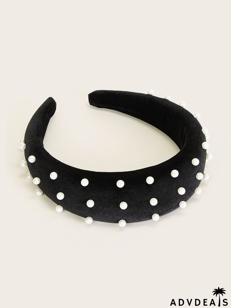 Faux Pearl Decor Padded Headband