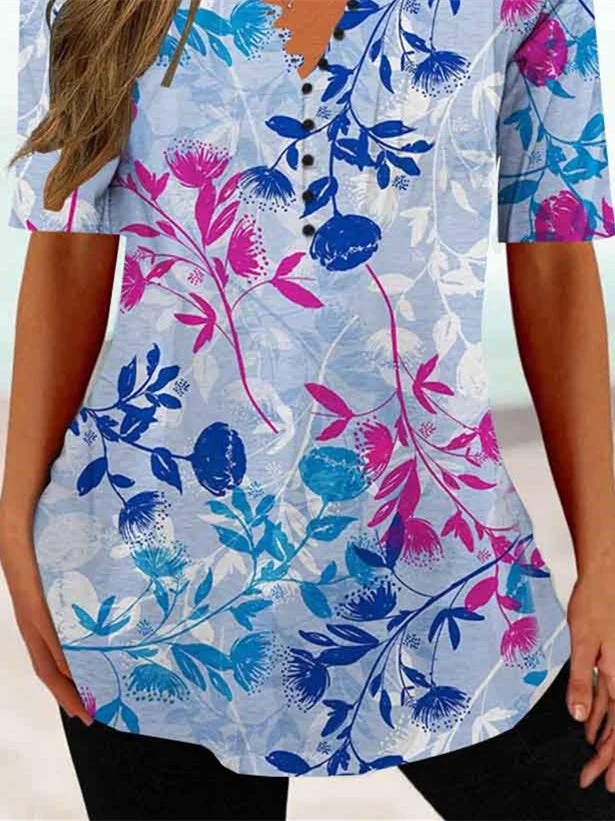 Women Half Sleeve V-neck Solid Color Dress