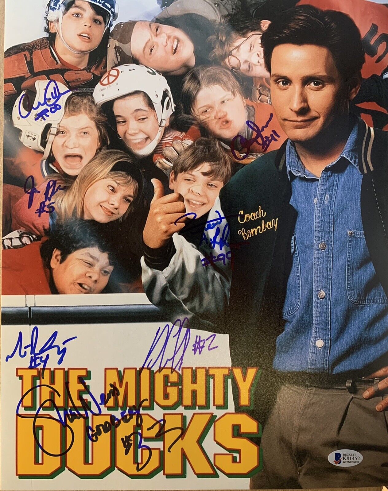 The Mighty Ducks 11x14 Autographed Photo Poster painting Cast Signed by 7 with Beckett COA