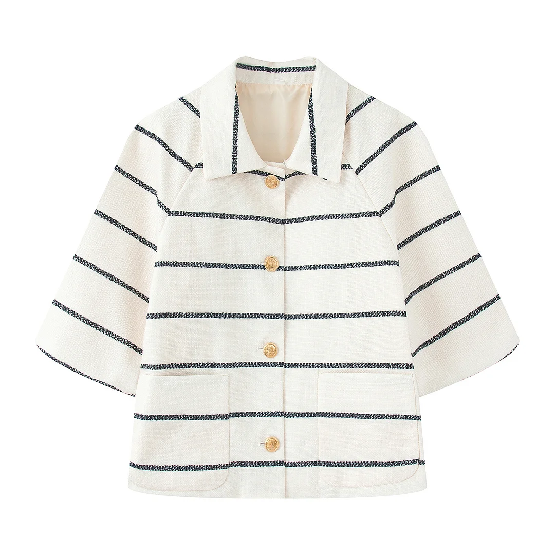 Nigikala Nigikala Women's Explosive Stripes Bumpy Round-Neck Long-Sleeved Knitted Double-Shirted Shorts Set