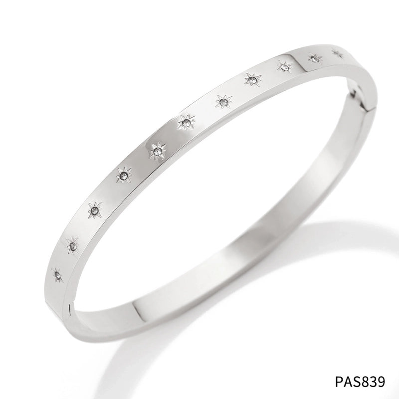 3 Pieces Minimalist Classic Style Geometric Stainless Steel Plating Inlay Zircon Bangle