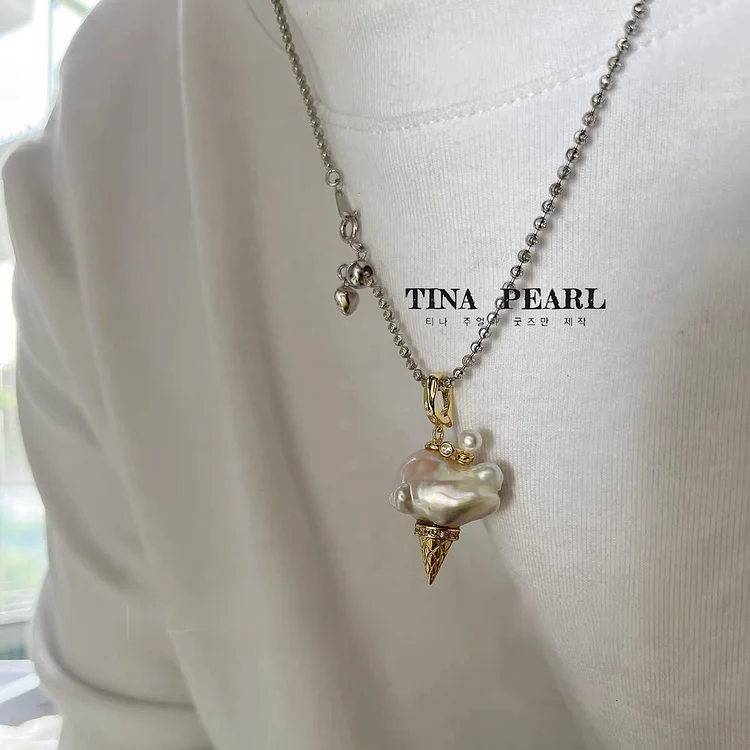 2024 TINA Jewelry 925 silver freshwater Pearl Baroque ice cream necklace