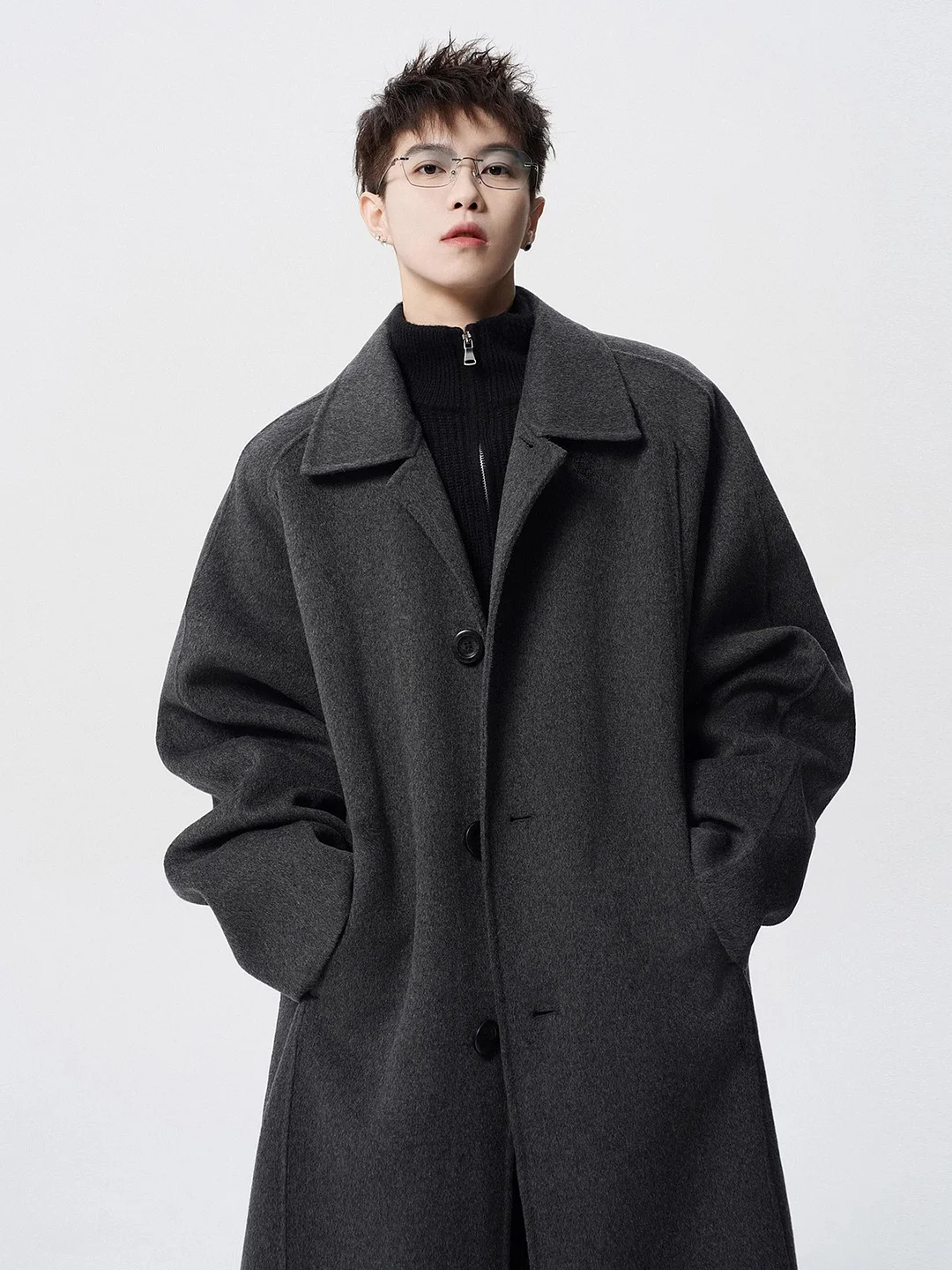 Aonga Autumn Winter Long Warm Grey Woolen Coat Men Single Breasted Loose Casual Korean Fashion 2025 Wool & Blends Overcoat aonga