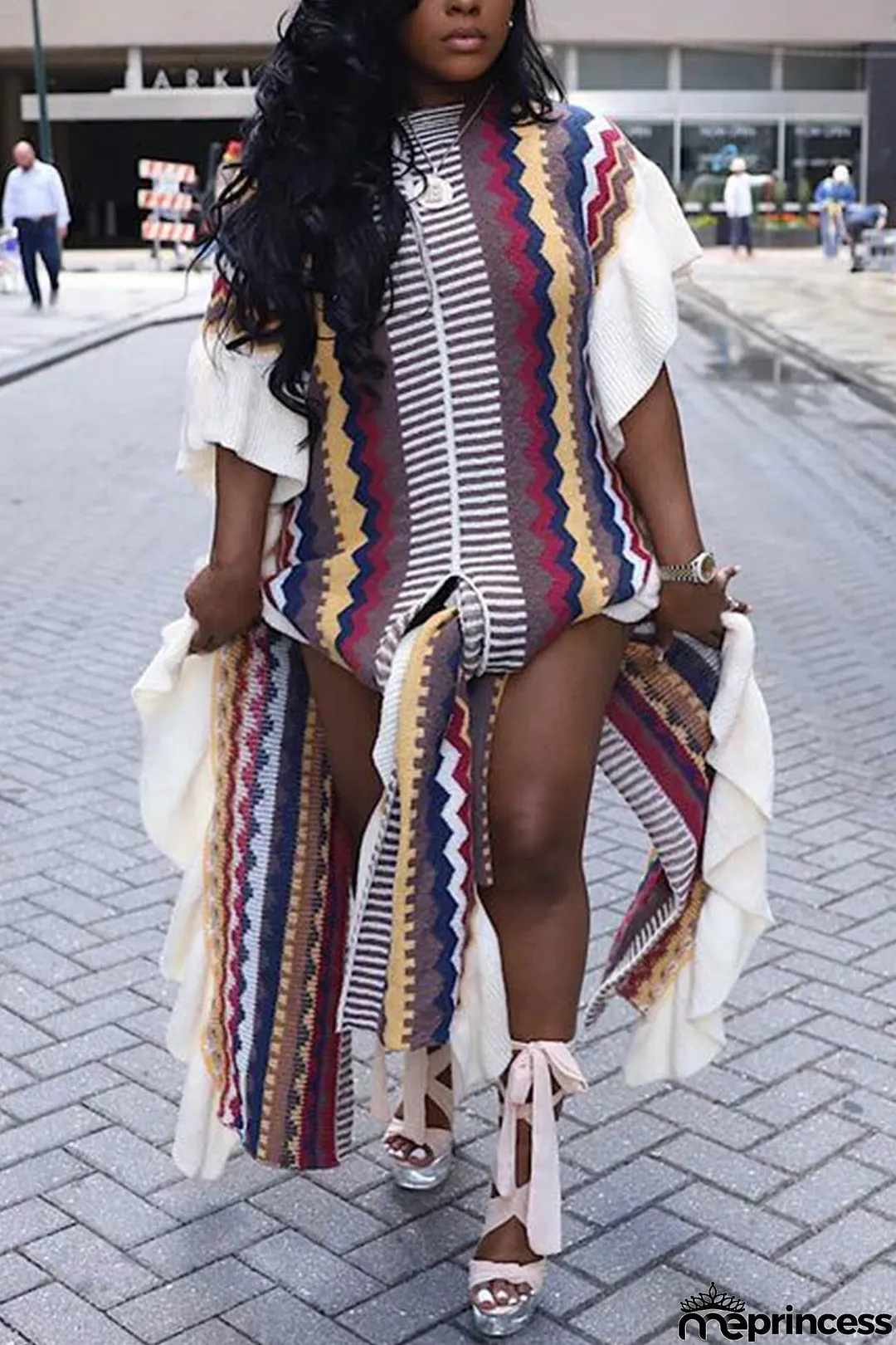 Striped Patchwork Slit knit Dress