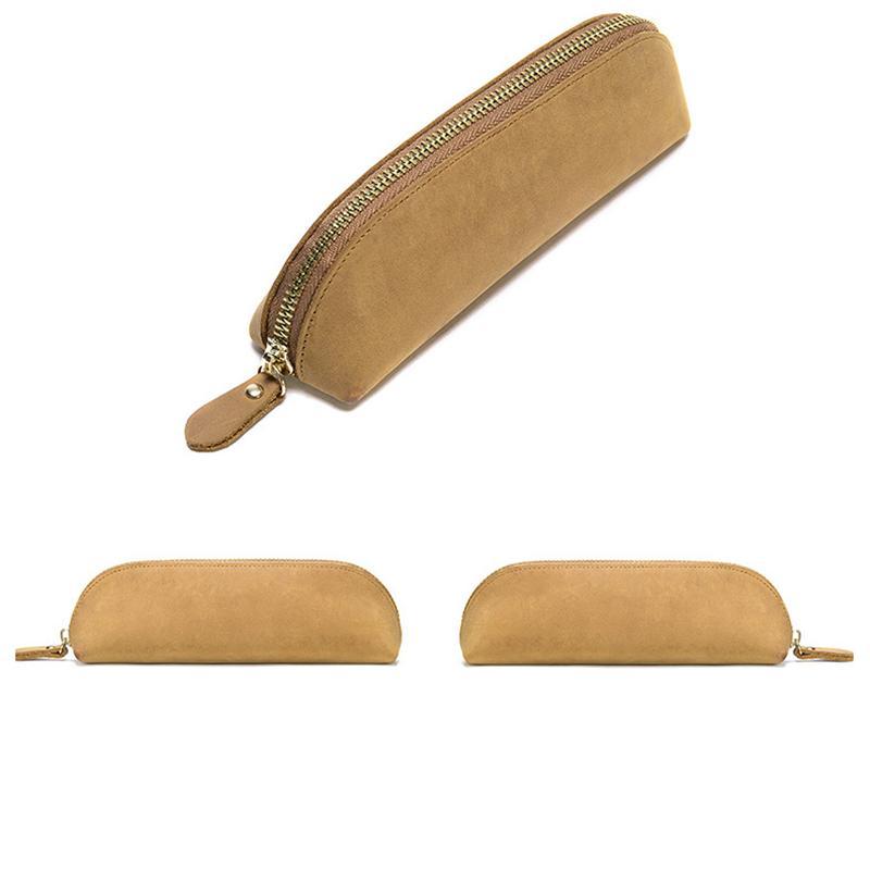Genuine Leather Zippered Main Compartment Mobile Office Pencil USB Pouch Protection Bag