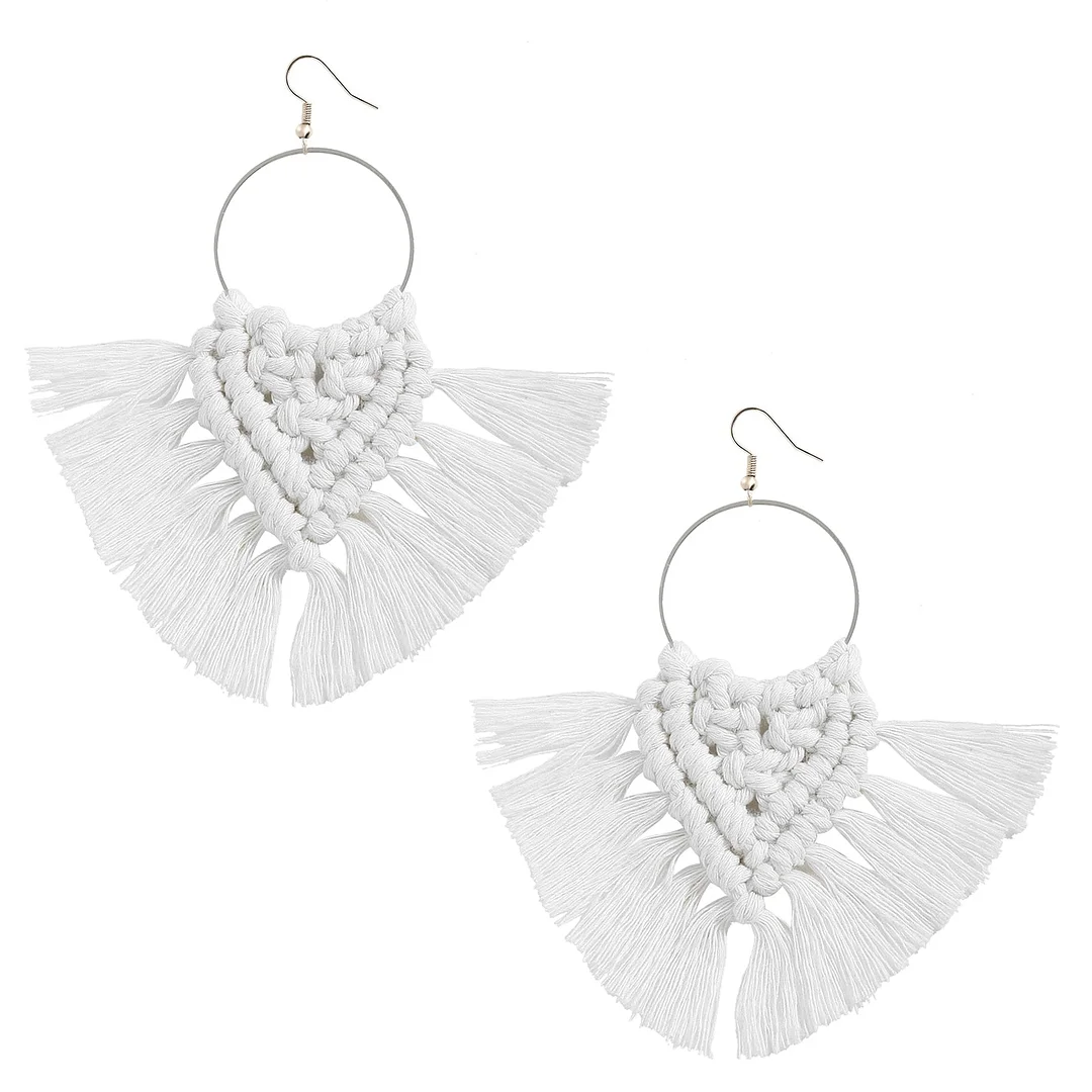 Dvacaman Boho Weave Macrame Earrings Triangle Ethnic Feather Fringe Tassel Earrings Bridesmaid Gifts Wedding Jewelry Accessories