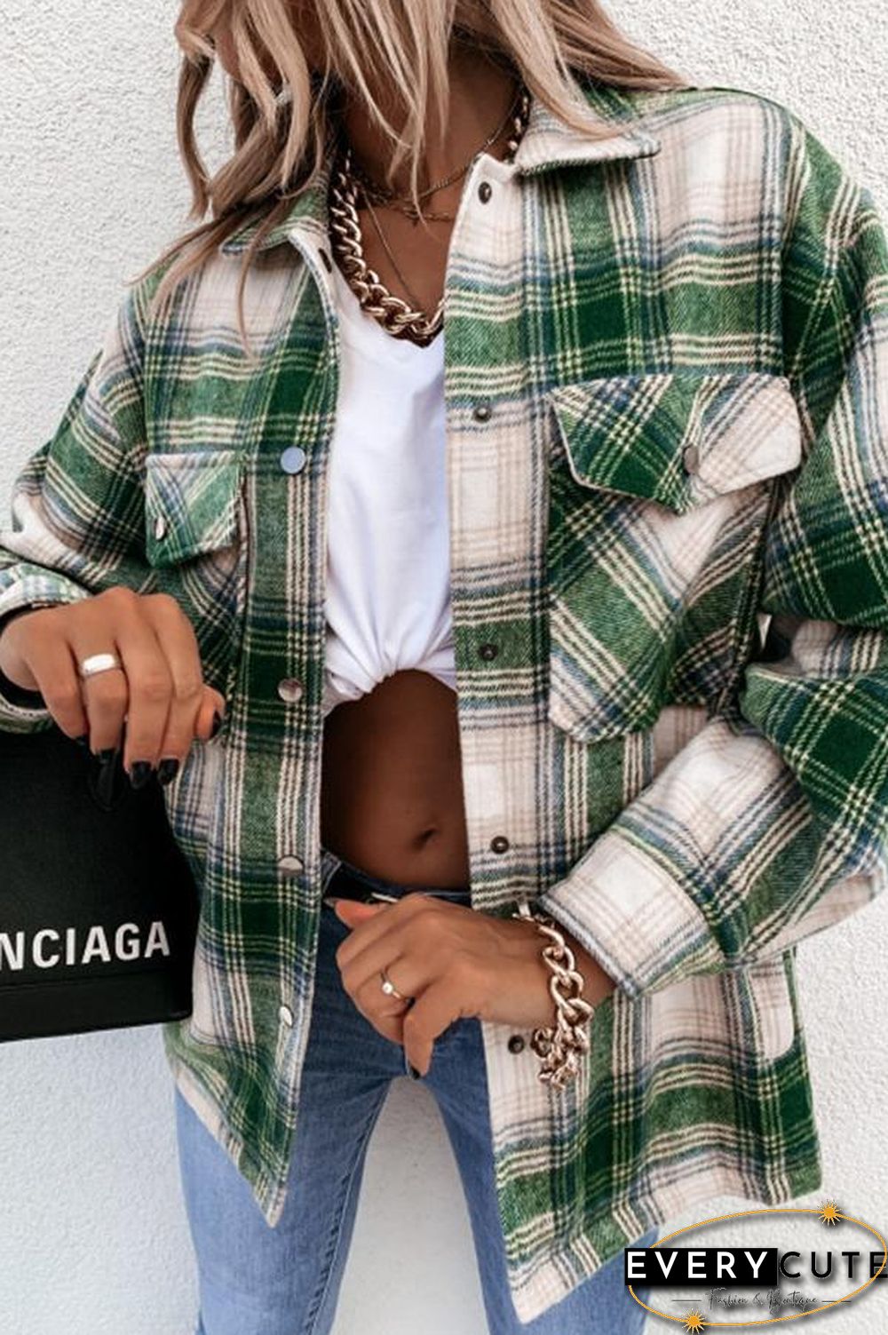 Long Sleeve Plaid Shirt Collar Jacket P13324