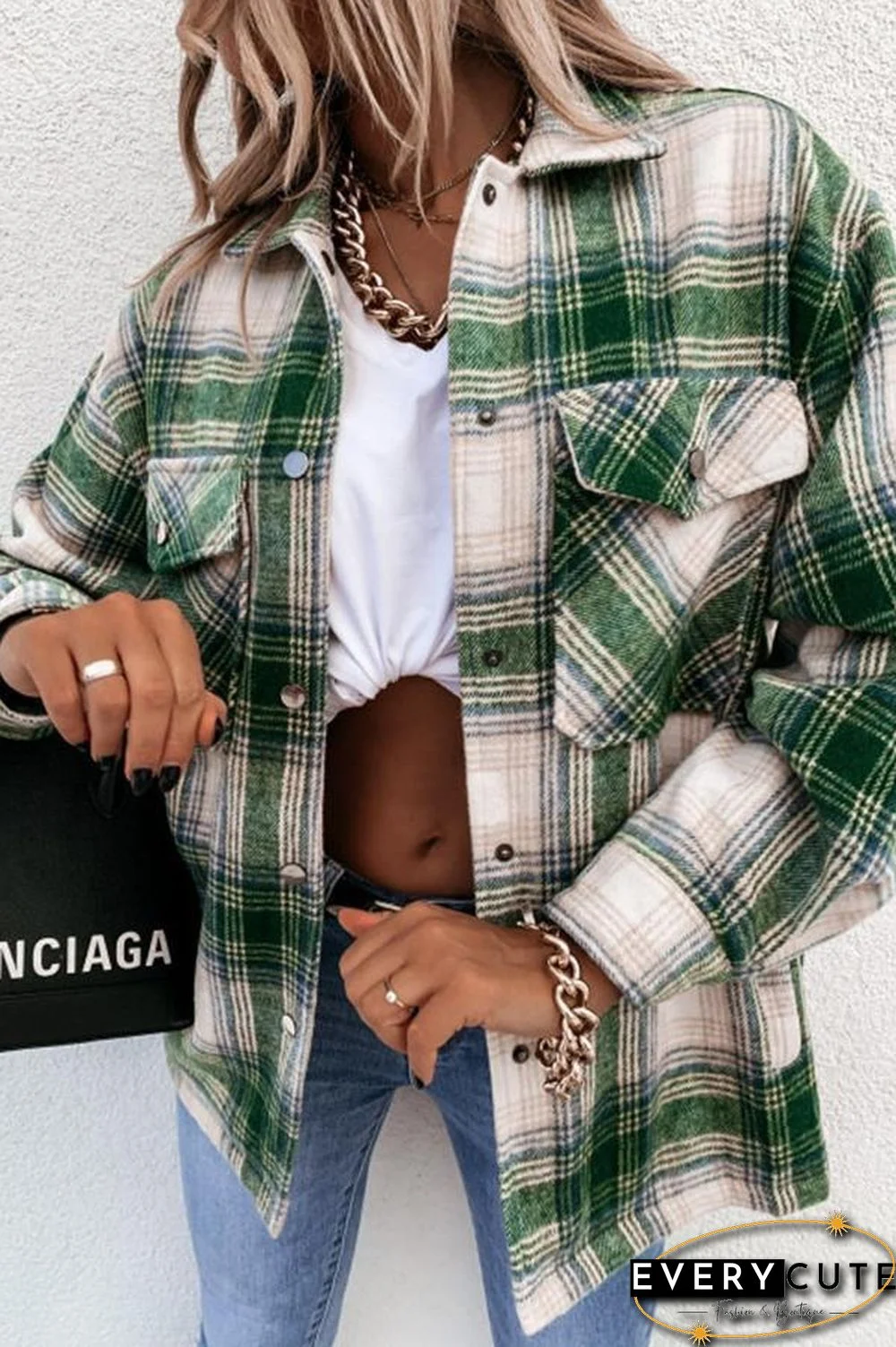 Long Sleeve Plaid Shirt Collar Jacket P13324