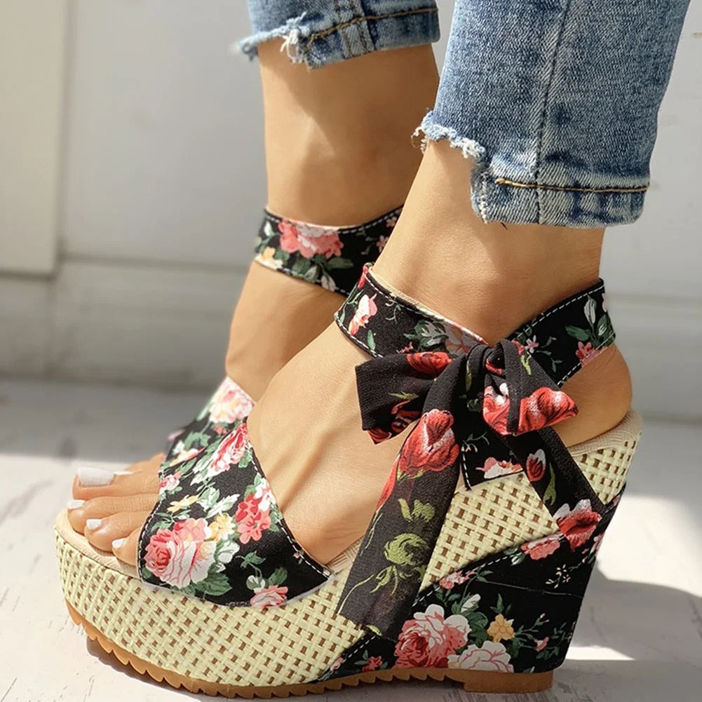 2020 Fashion INS Hot Lace Leisure Women Wedges Heeled Women Shoes Summer Sandals Party Platform High Heels Shoes Woman