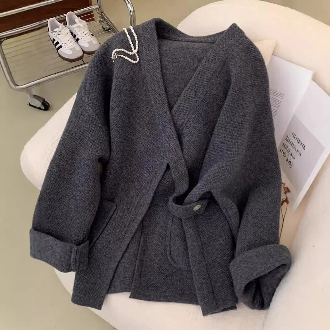 Brownm Brownm Autumn Dress Girl Korean Version Of Chic Loose Fashionable Over-Knee Heavy Knitted Pneuumbly Horse Sea Hair Sweater Coat