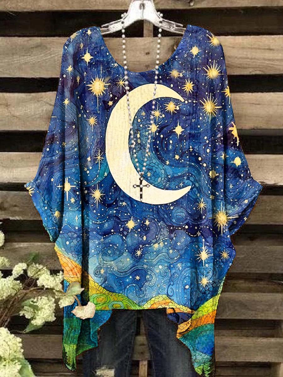 Women's Vintage Abstract Star Pattern Crew Neck Top