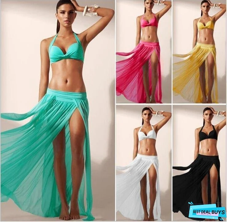 Sexy High Waist Split Net Yarn Beach Maxi Skirt