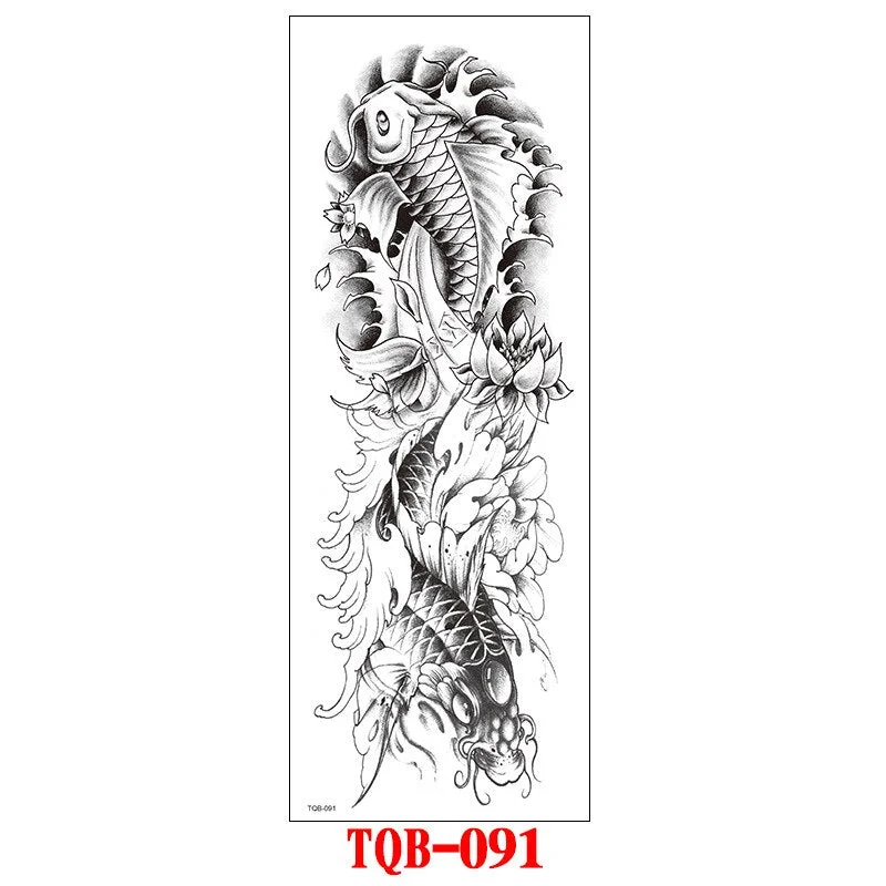 FULL SLEEVE ARM TEMPORARY TATTOO, ORIENTAL DRAGON, LOTUS FLOWERS, MENS, WOMENS