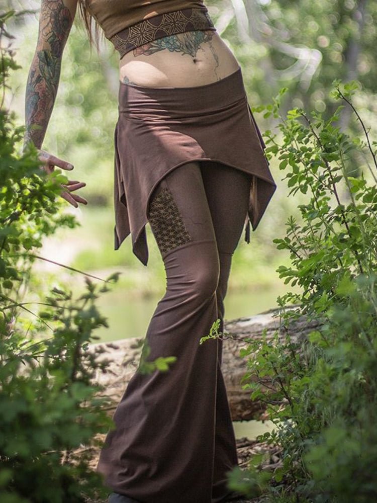 Tribal Style Irregular Flared Legging With Skirt
