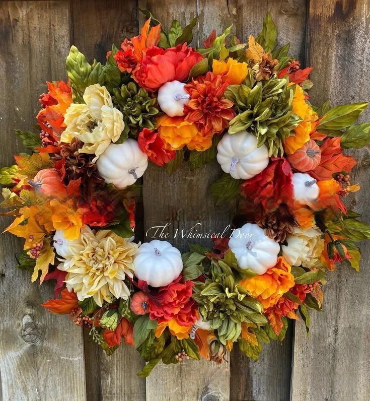 Fall Peony and Pumpkin Wreath - Year Round Wreath 6