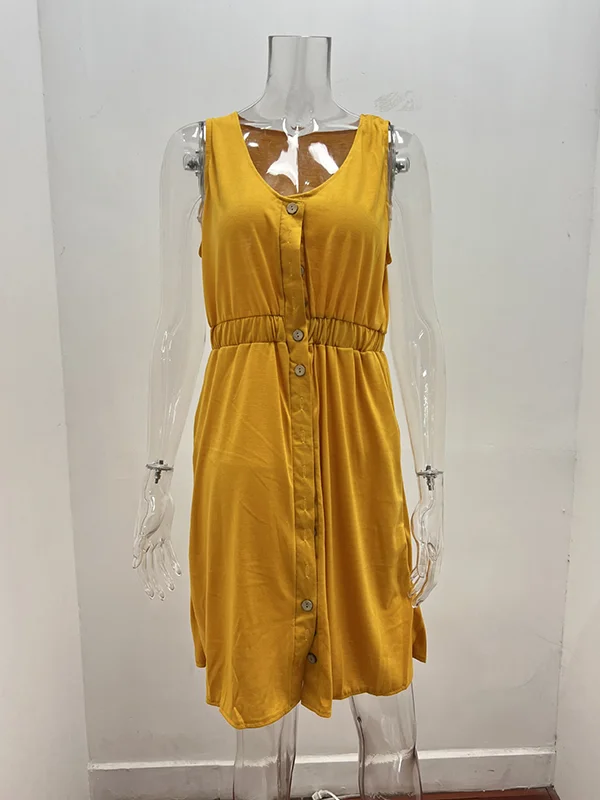 Simple Sleeveless Solid Color Vest Dress Mini Dress